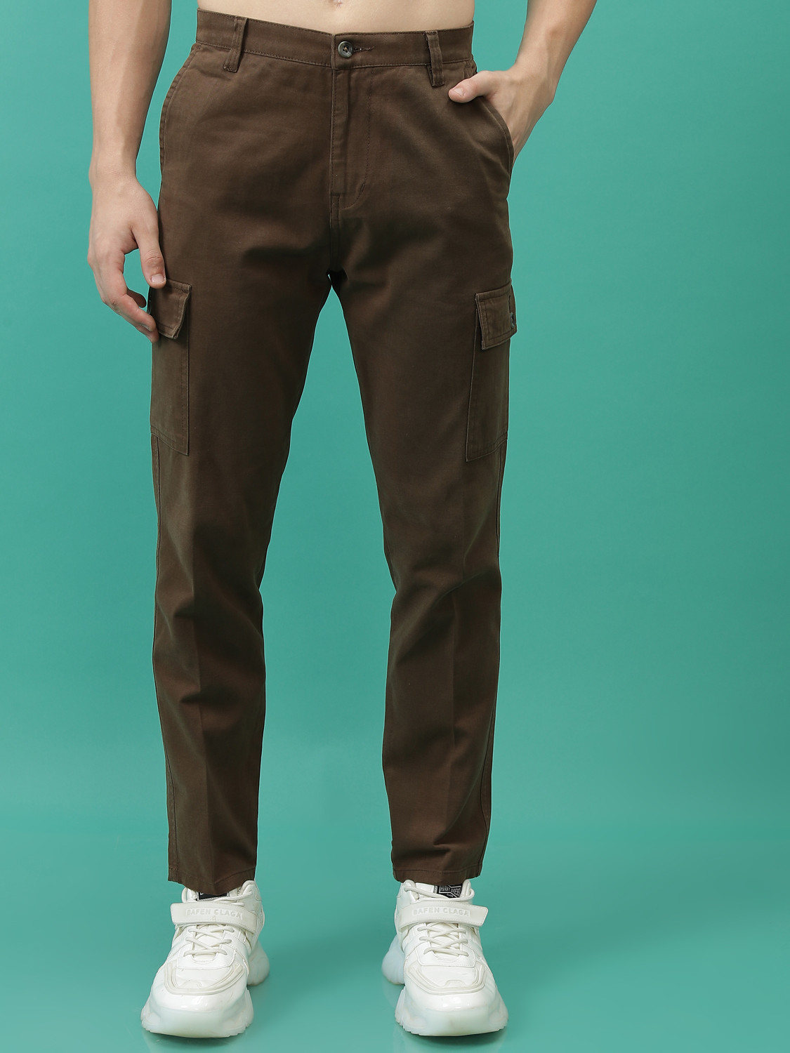 Image of FLIIP TRADING Men Relaxed Brown Linen Blend Trousers