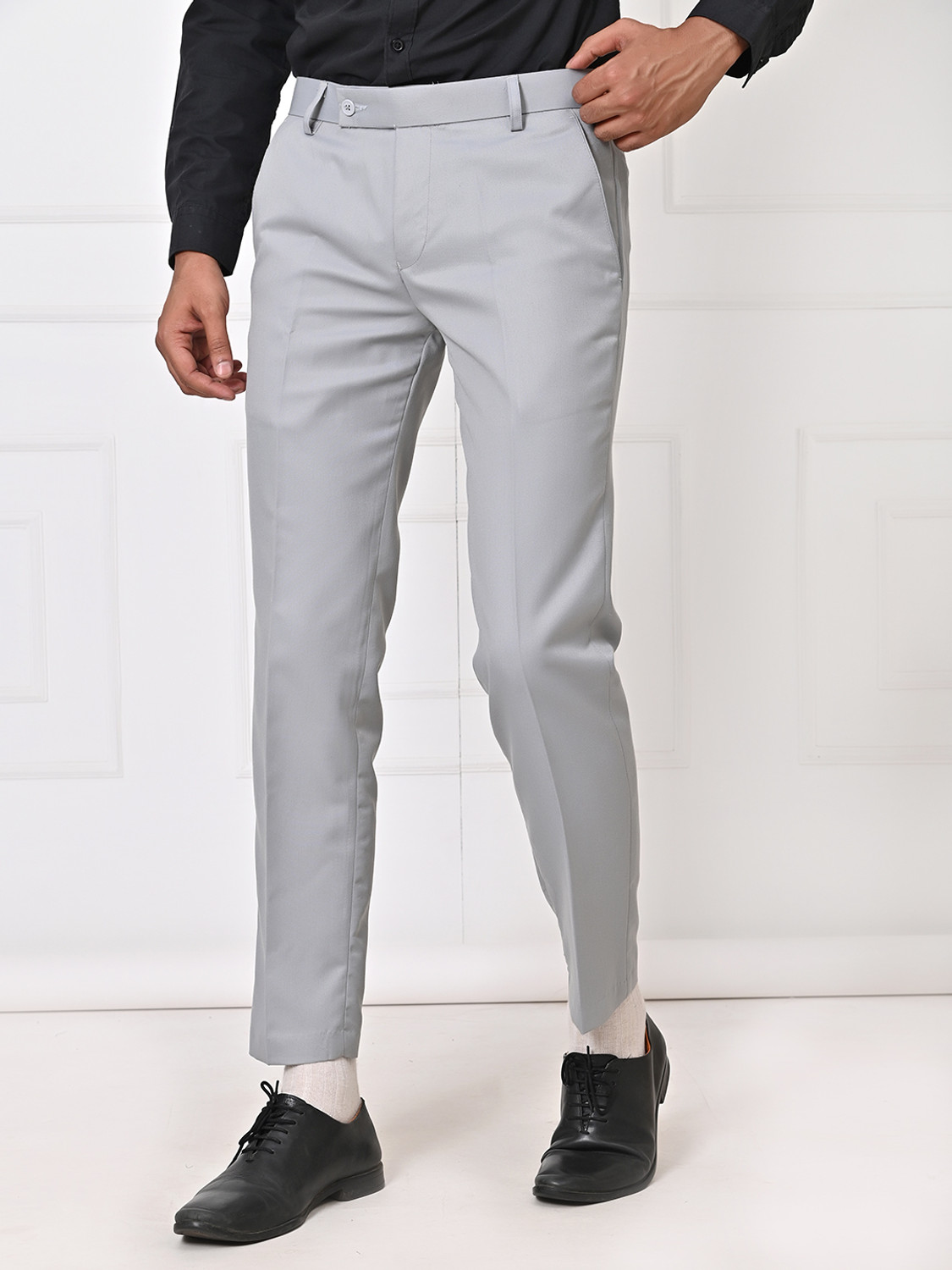 Image of FUBAR Men Slim Fit Grey Viscose Rayon Trousers