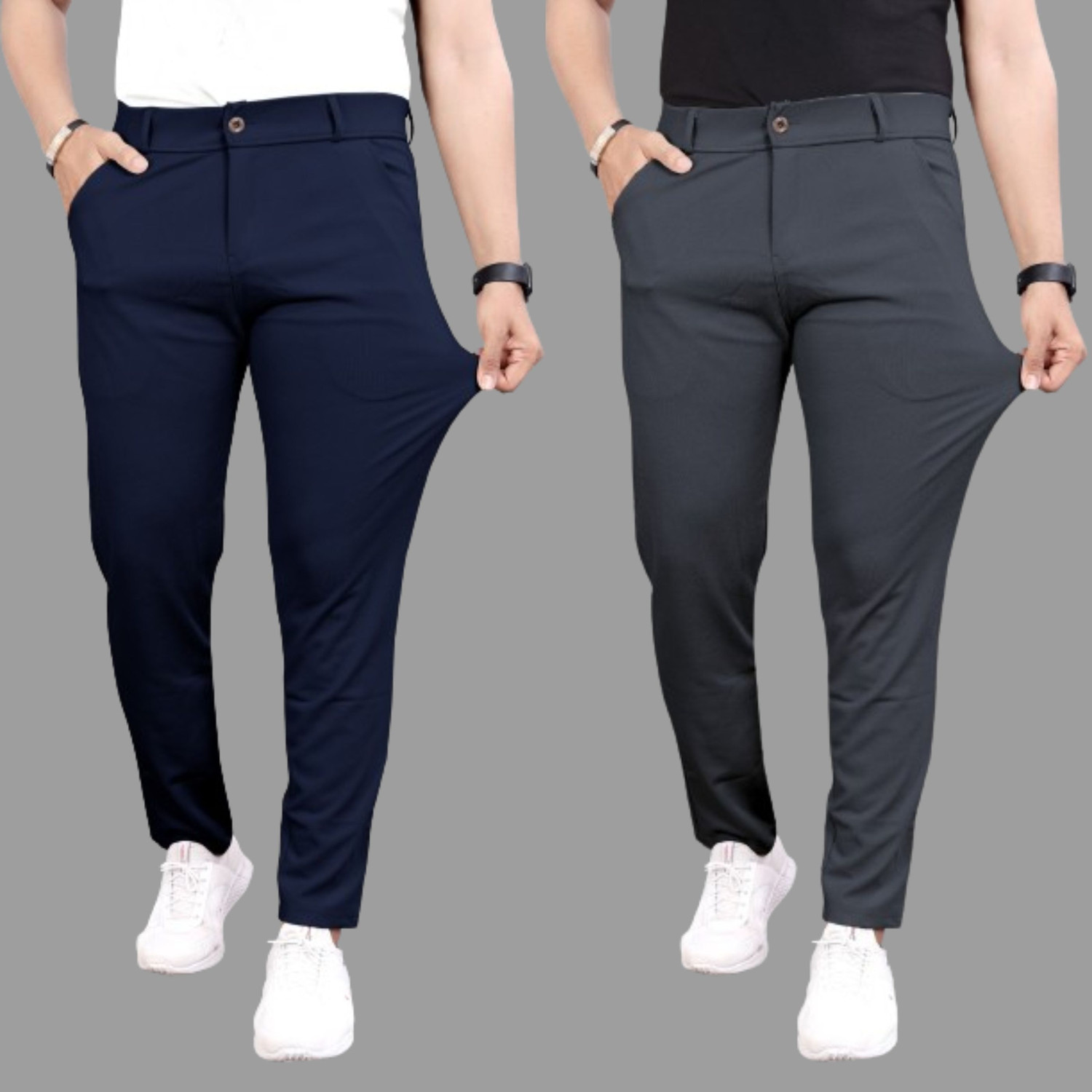 Image of Roadster Men Regular Fit Beige Cotton Blend Trousers