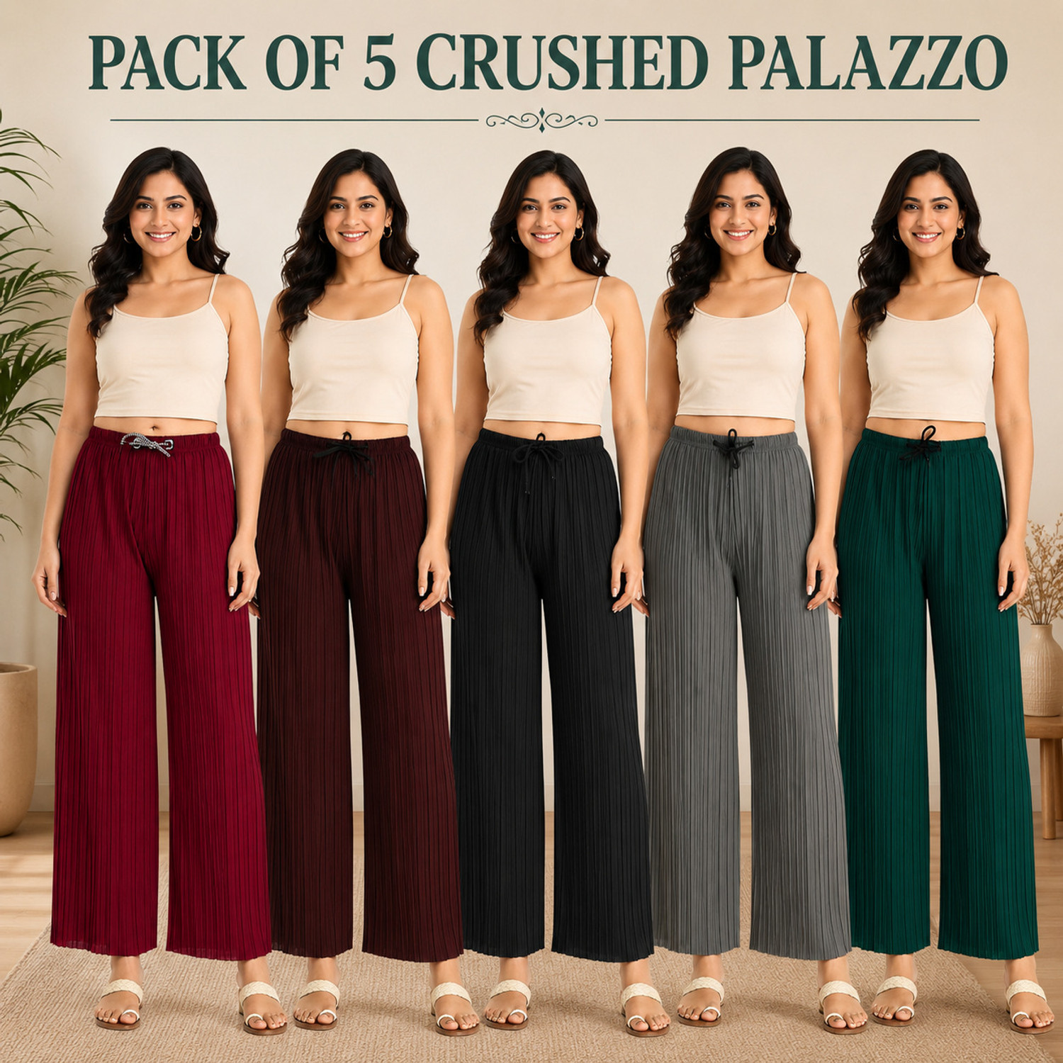 Image of Silver Creation Pack of 5 Women Relaxed Multicolor Lycra Blend Trousers