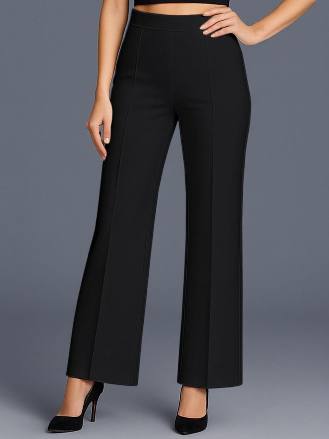 Image of SWADESI STUFF Women Straight Fit Black Cotton Blend Trousers