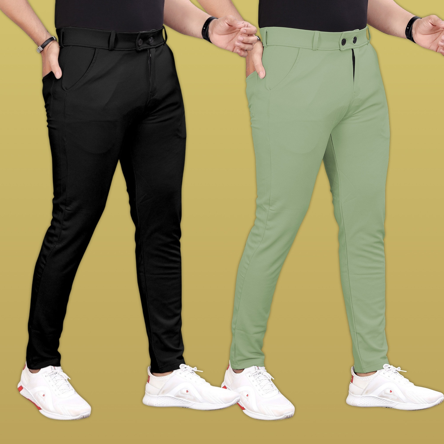 Image of Roadster Men Regular Fit Beige Cotton Blend Trousers