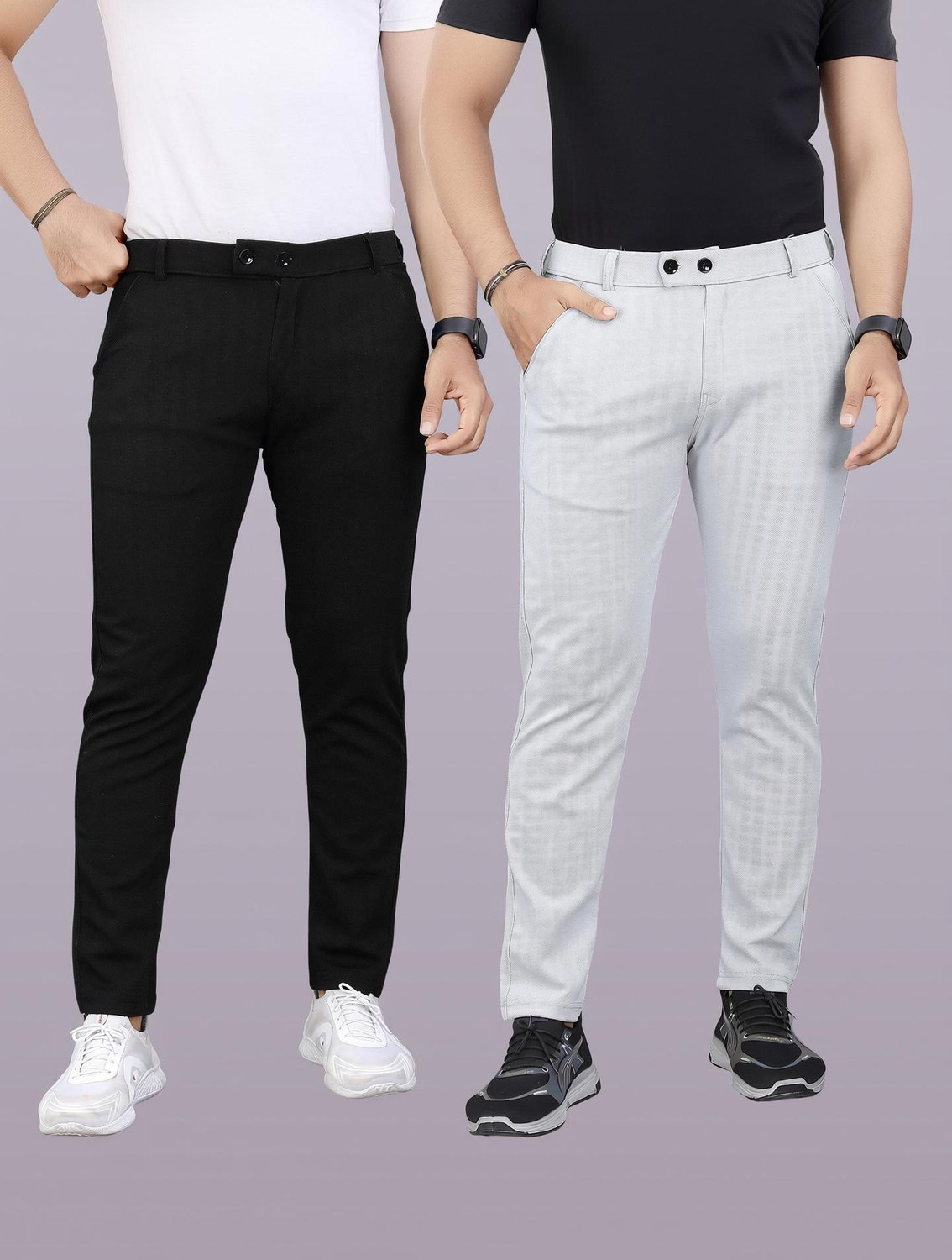 Image of Roadster Men Regular Fit Beige Cotton Blend Trousers