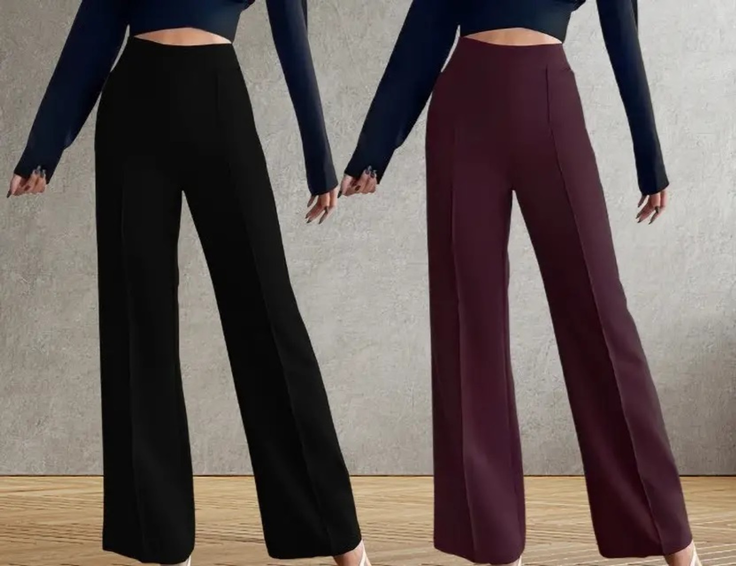 Image of SWADESI STUFF Women Straight Fit Black Cotton Blend Trousers