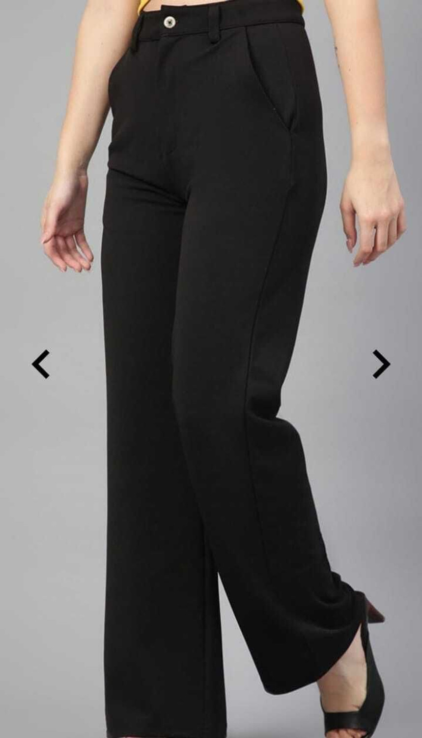 Image of SWADESI STUFF Women Straight Fit Black Cotton Blend Trousers