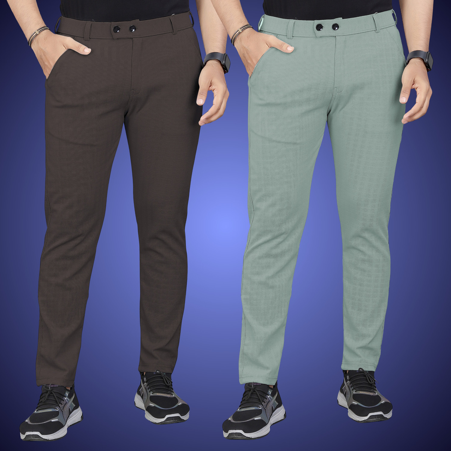 Image of Roadster Men Regular Fit Beige Cotton Blend Trousers