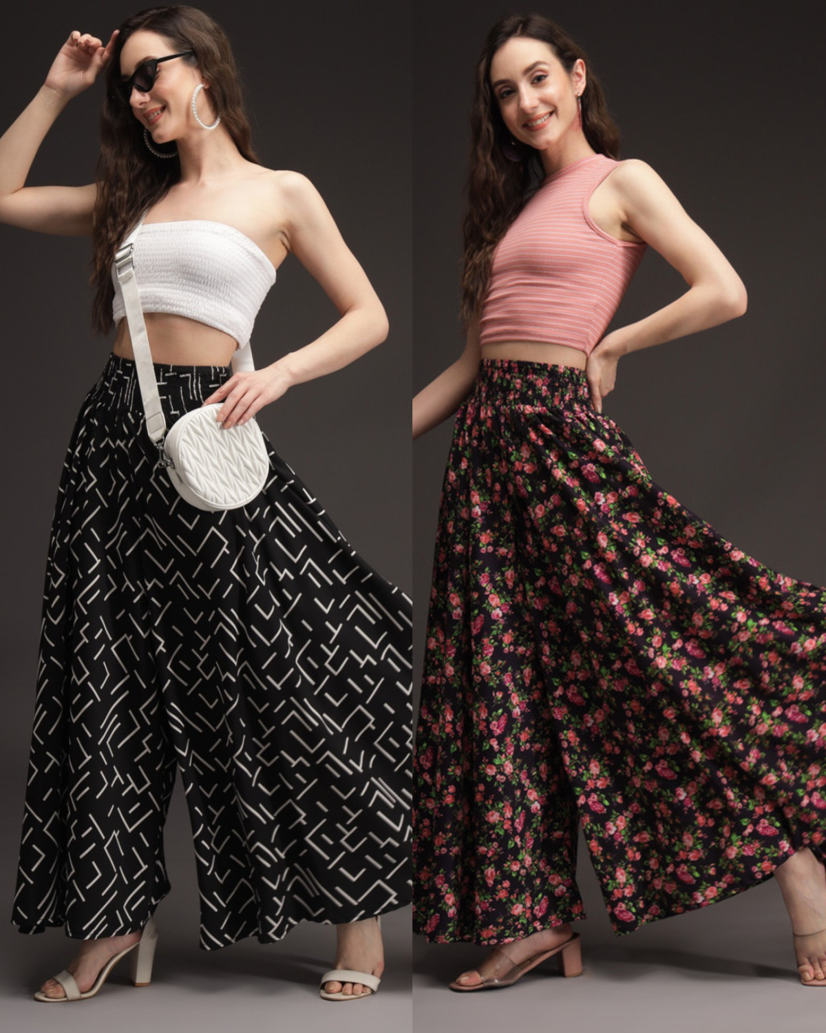 Image of SARA COLLECTION Pack of 3 Women Loose Fit Multicolor Lycra Blend Trousers