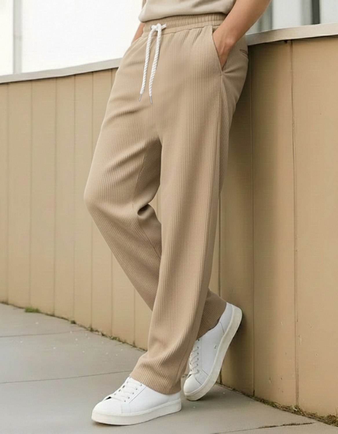 Image of FLIIP TRADING Men Relaxed Brown Linen Blend Trousers