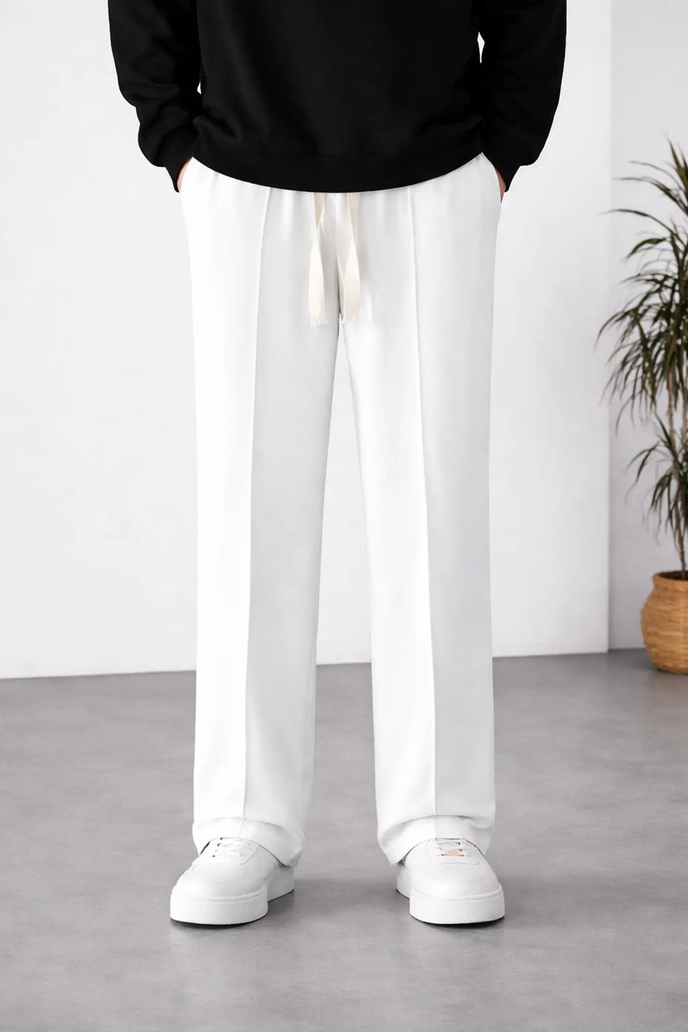 SAVAYO Men's Straight Fit White Trousers - Image 1