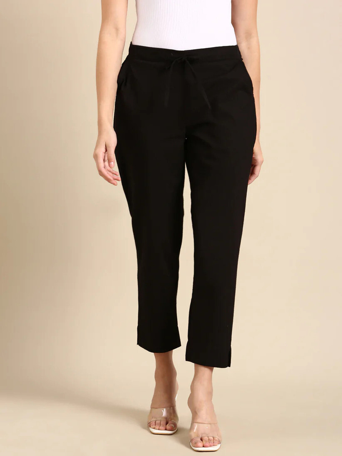 Image of Riya Collections Women Regular Fit Black Cotton Blend Trousers