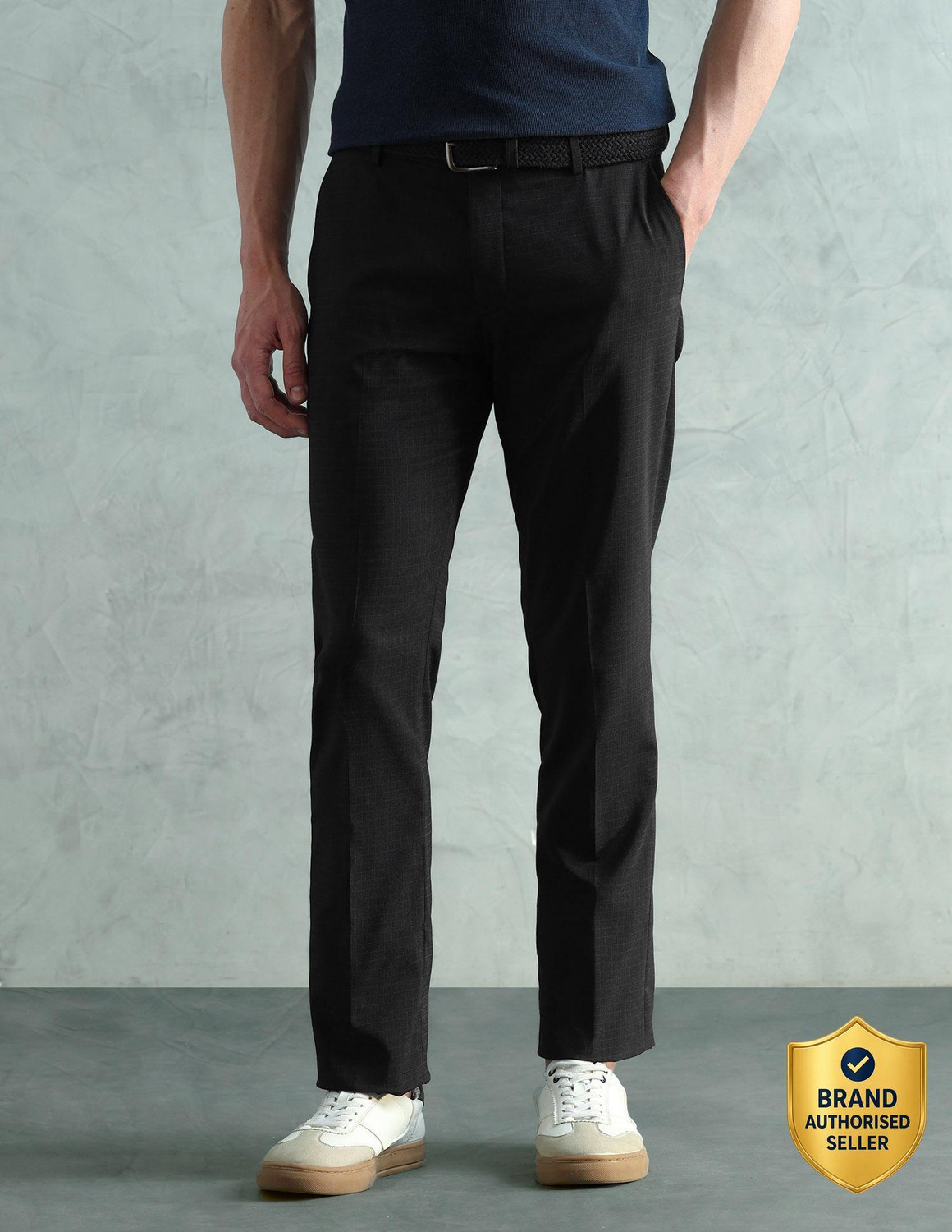 Image of ARROW Men Regular Fit Grey Viscose Rayon Trousers