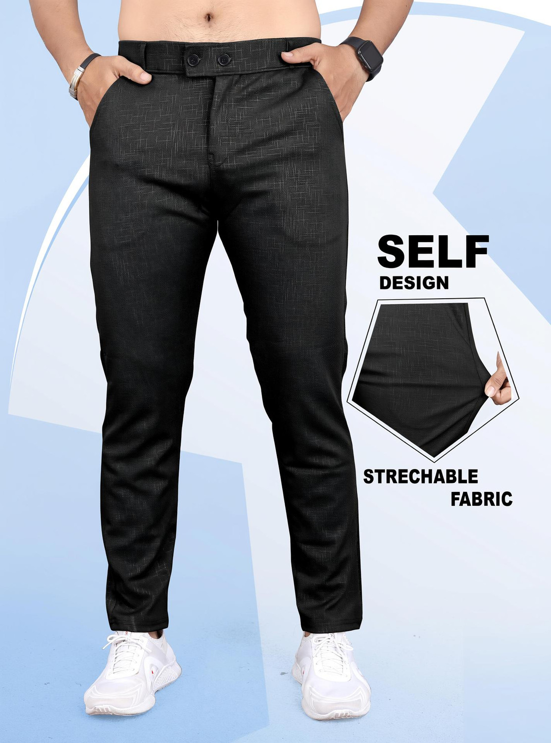 Image of FUBAR Men Slim Fit Grey Viscose Rayon Trousers