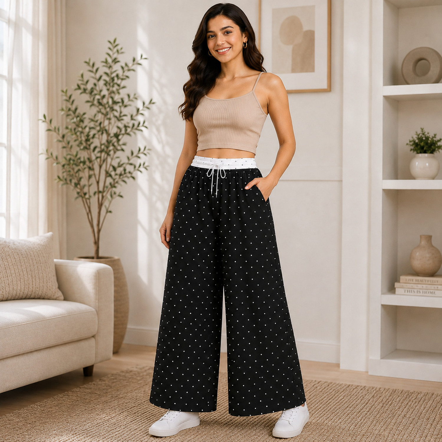 Image of haniya fashion Women Flared Black Polyester Trousers