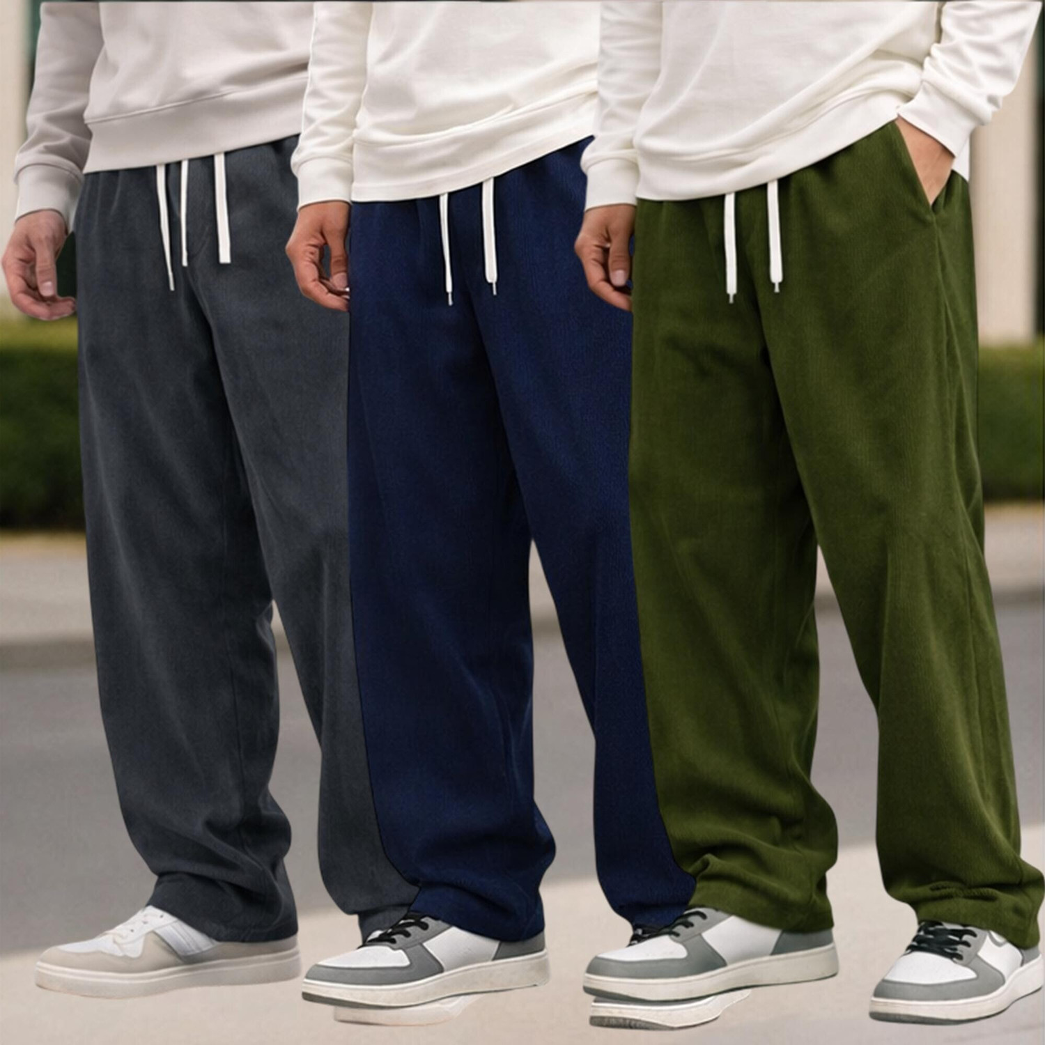 Image of METRONAUT Relaxed Men Blue, Green, Beige Corduroy Trousers