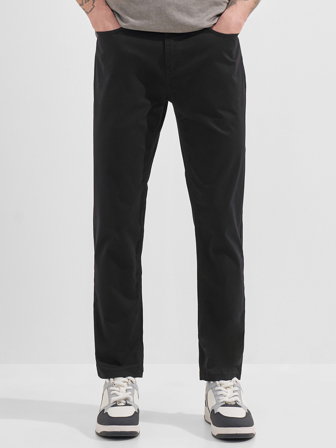 Image of MONTE CARLO Men Slim Fit Grey Cotton Blend Trousers