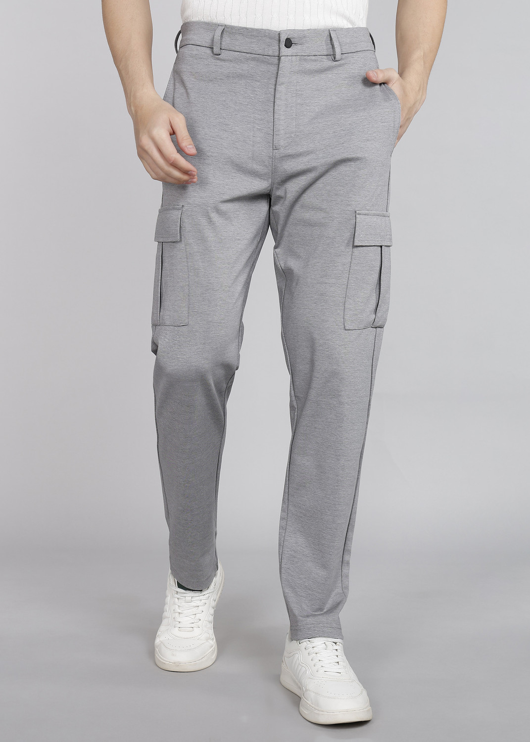 Image of MONTE CARLO Men Slim Fit Grey Cotton Blend Trousers