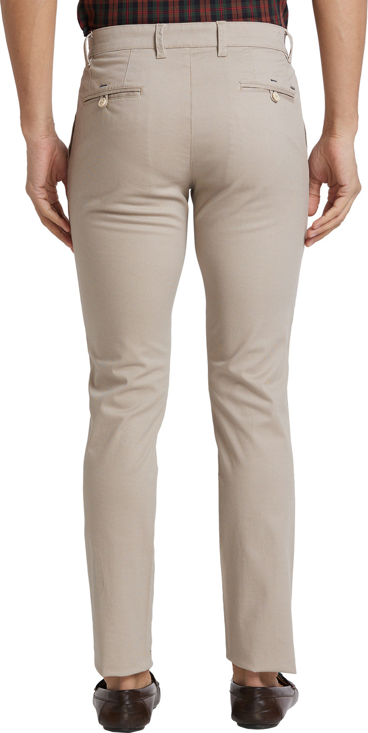 Image of PARX Men Slim Fit Beige Cotton Blend Trousers