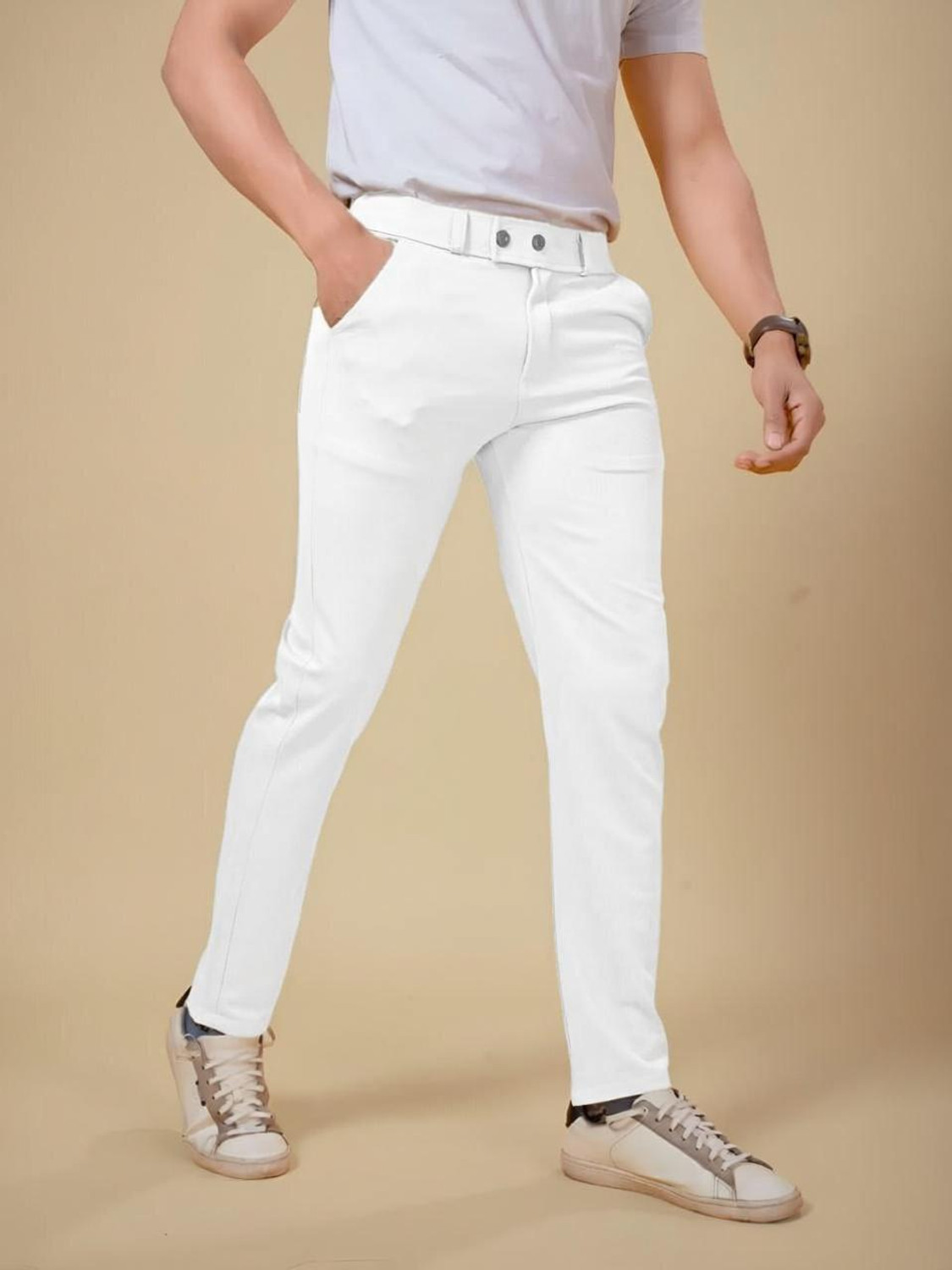 Image of Marmic Fab Men Comfort Fit Green Lycra Blend Trousers