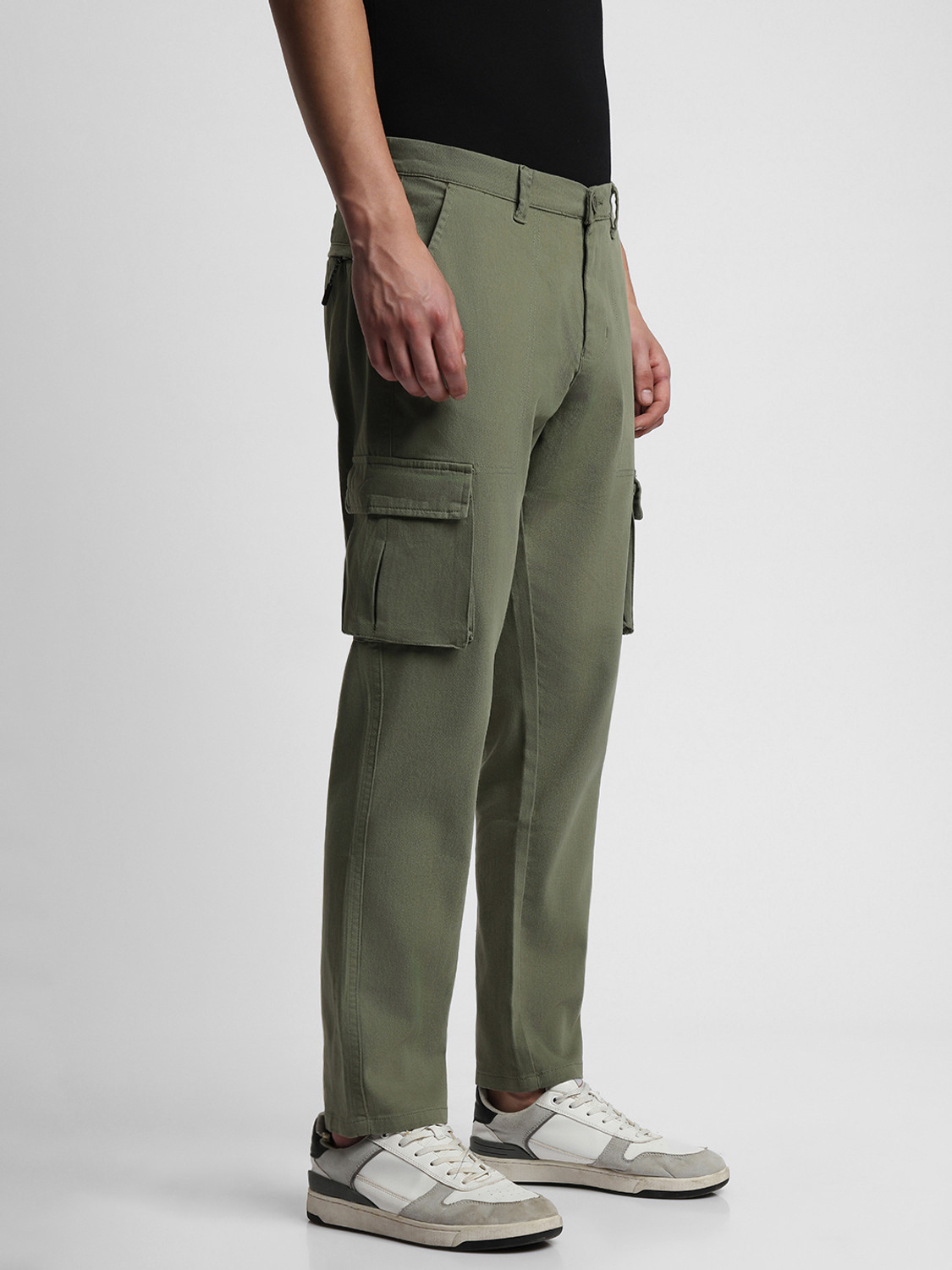 Image of Dennis Lingo Men Slim Fit Light Green Pure Cotton Trousers