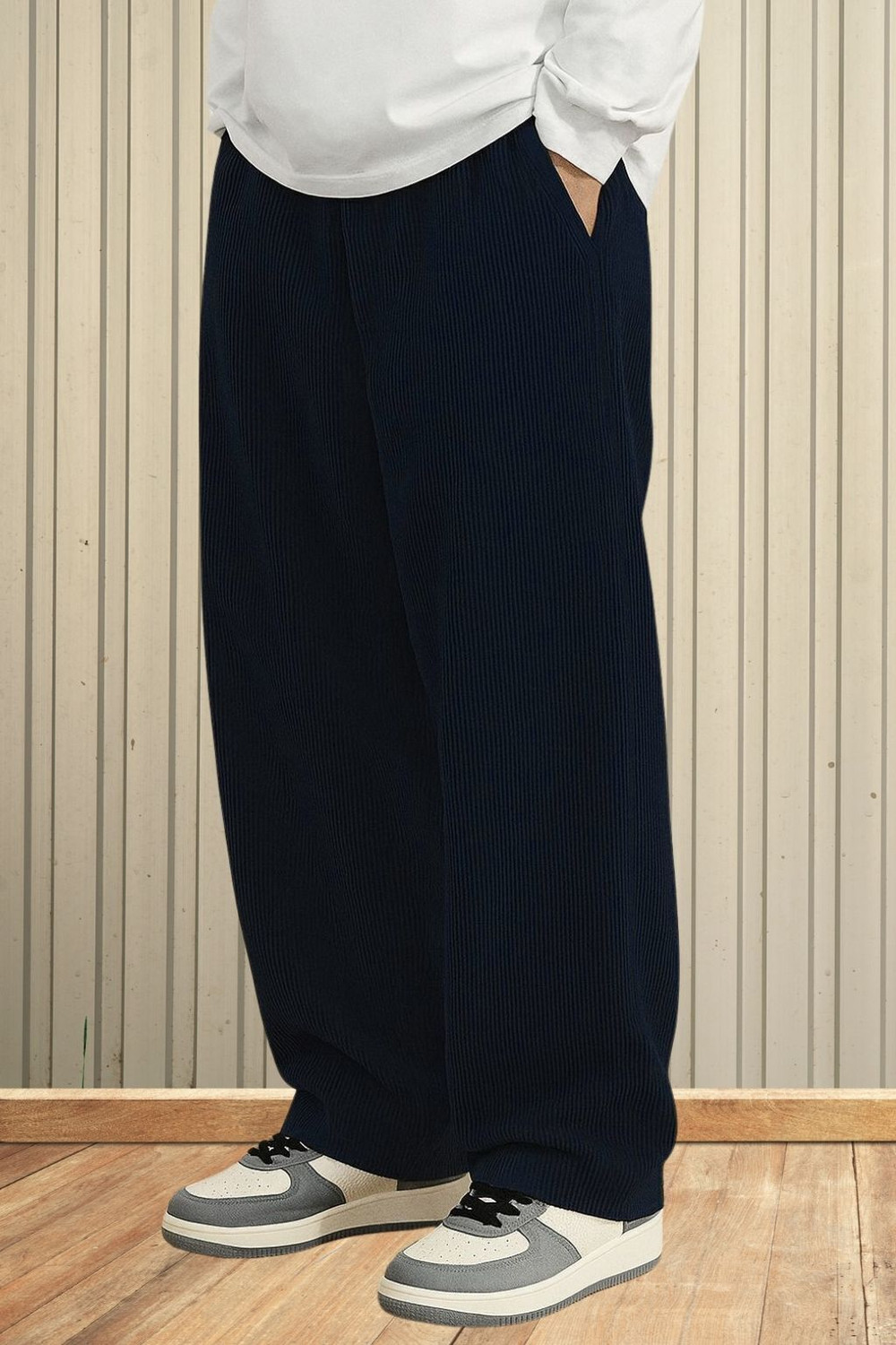 Image of VELVET ROOTS Men Loose Fit White Cotton Blend Trousers