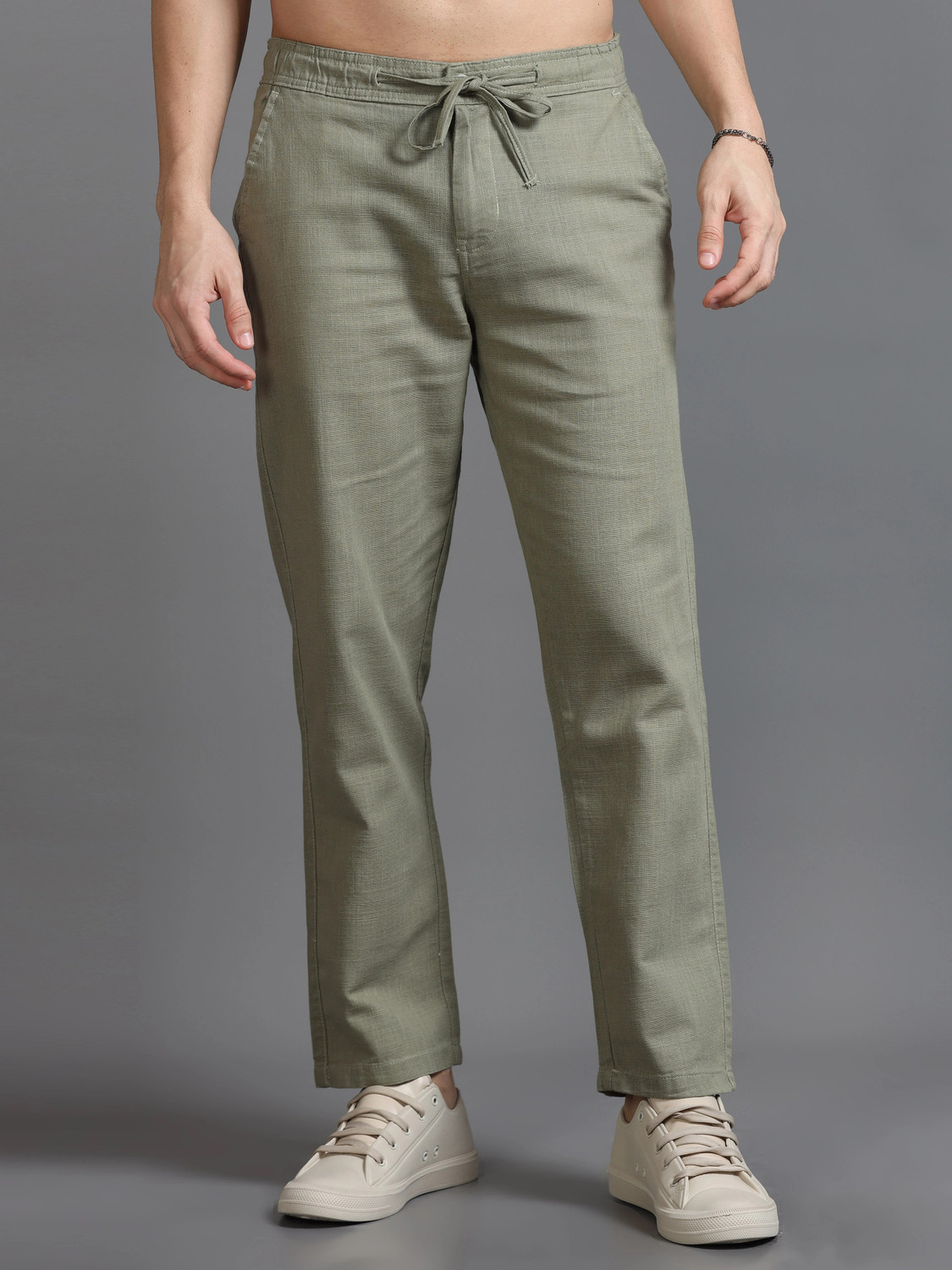 HouseOfCommon Men Relaxed Green Linen Trousers - Image 1