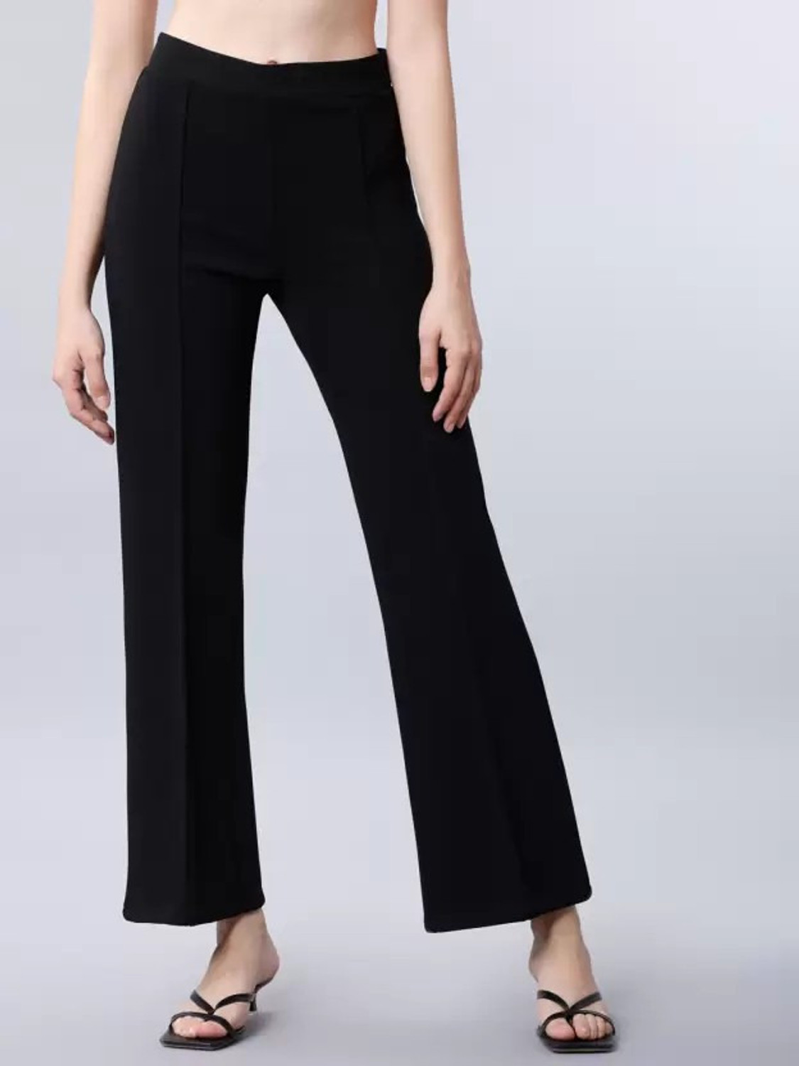 Image of IMPERATIVE by NEU LOOK Women Flared Black Lycra Blend Trousers