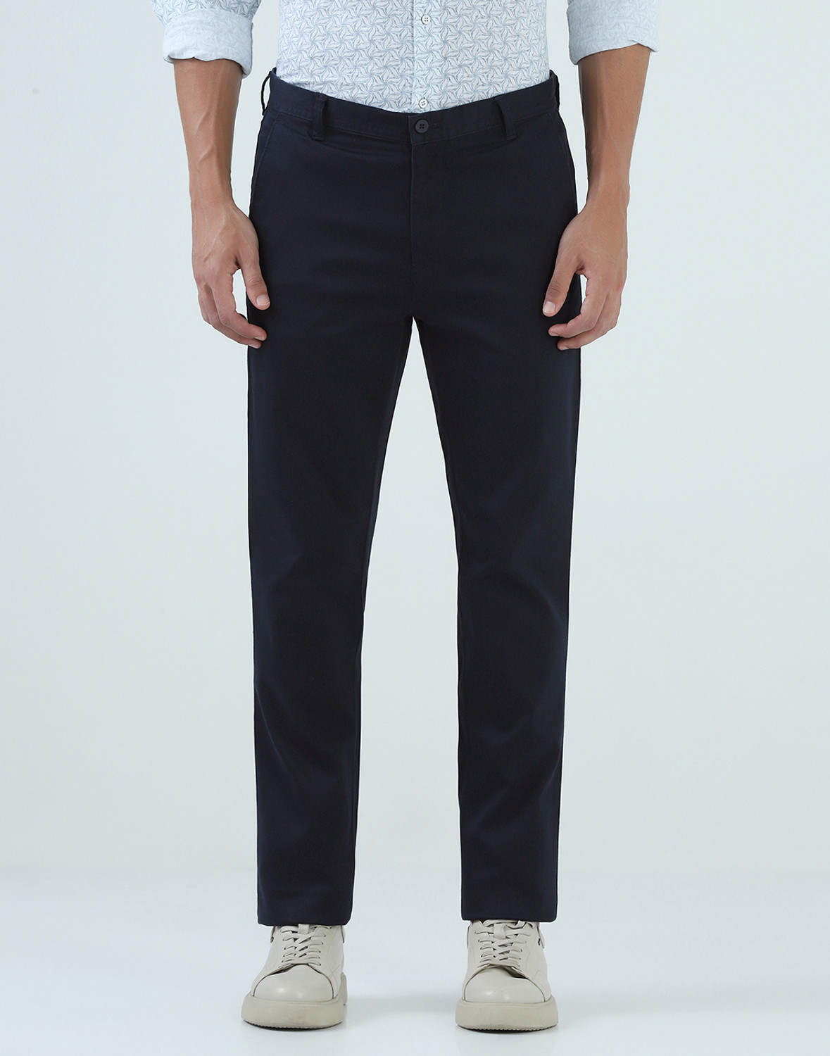 Image of THOMAS SCOTT Men Regular Fit Blue Cotton Blend Trousers