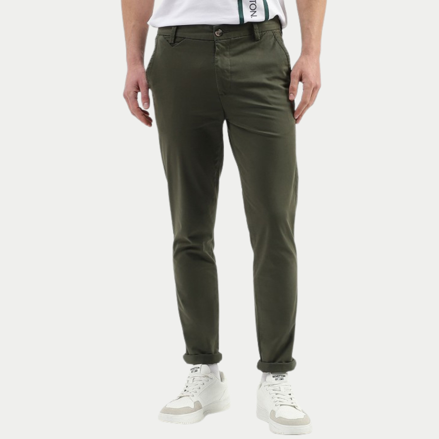 Image of SWISS HORN Men Regular Fit Green Cotton Blend Trousers