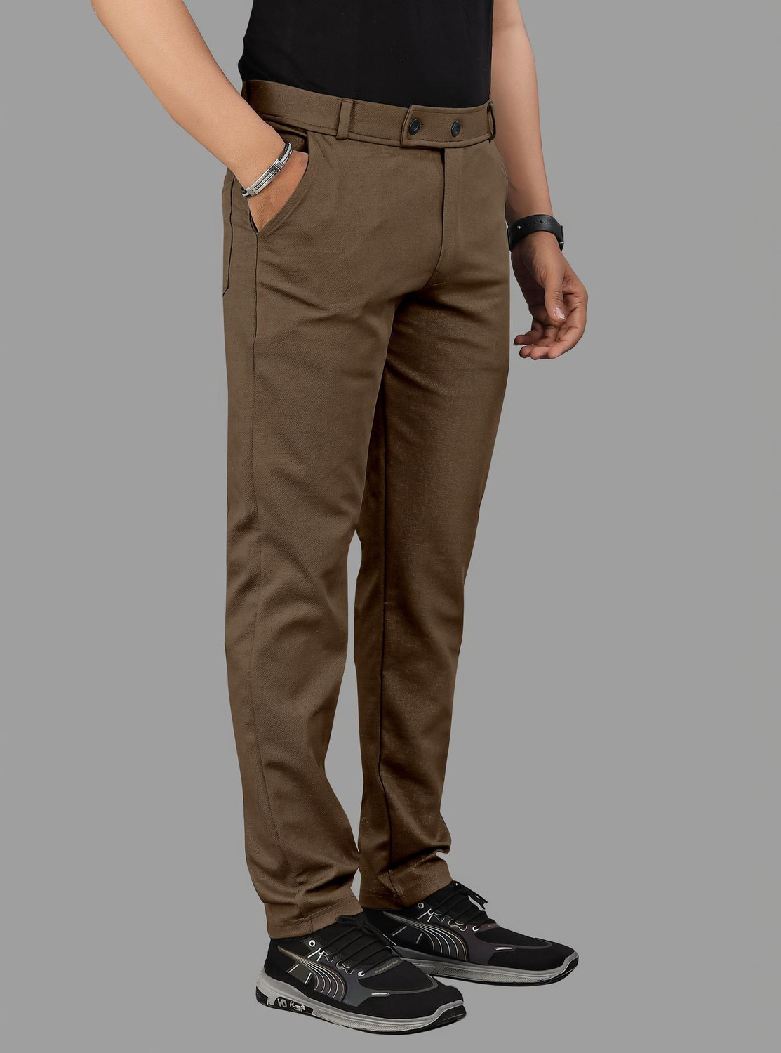 Image of Marmic Fab Men Comfort Fit Green Lycra Blend Trousers