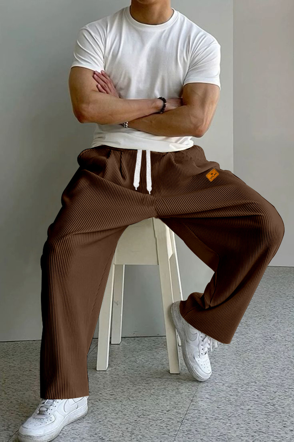 Image of Roadster Men Regular Fit Beige Cotton Blend Trousers