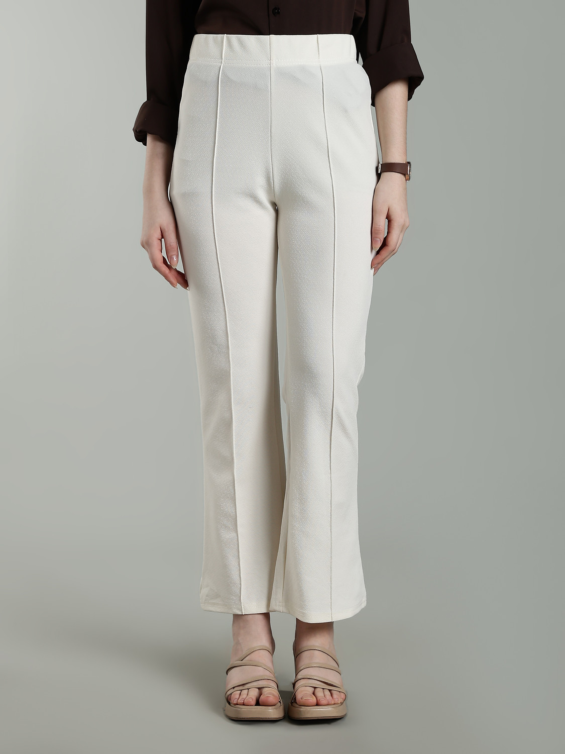 Image of SWADESI STUFF Women Straight Fit Black Cotton Blend Trousers