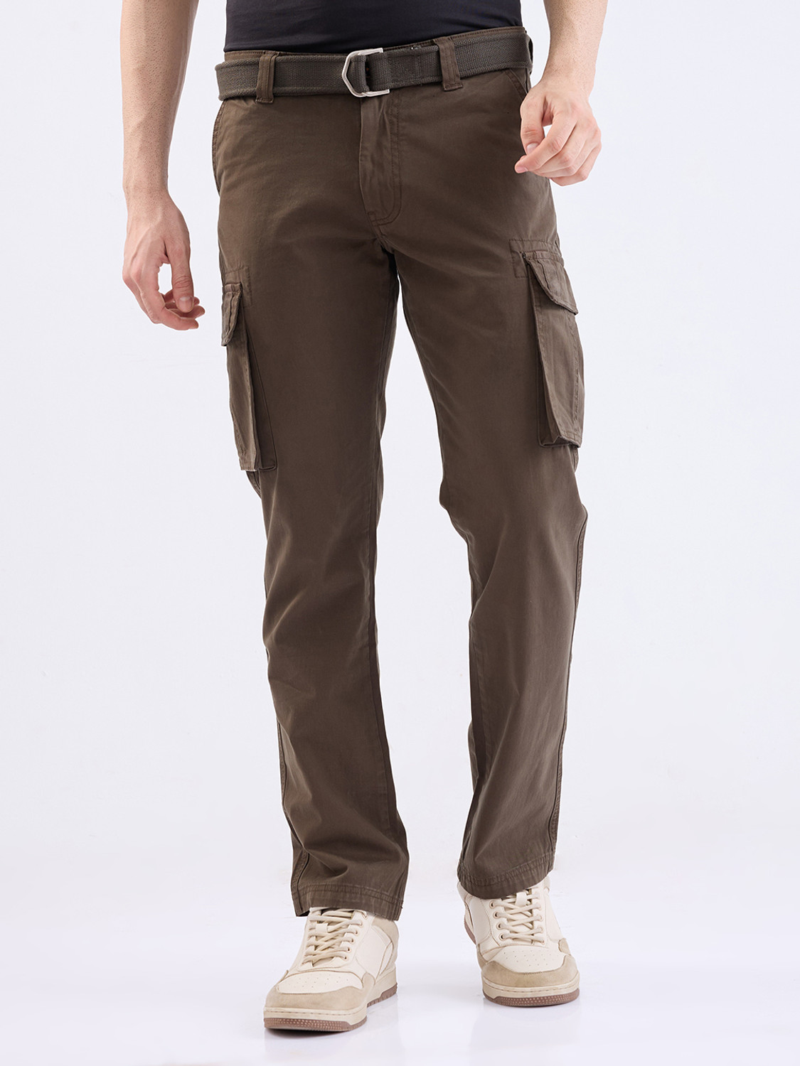 Image of Spykar Men Beige Pure Cotton Trousers
