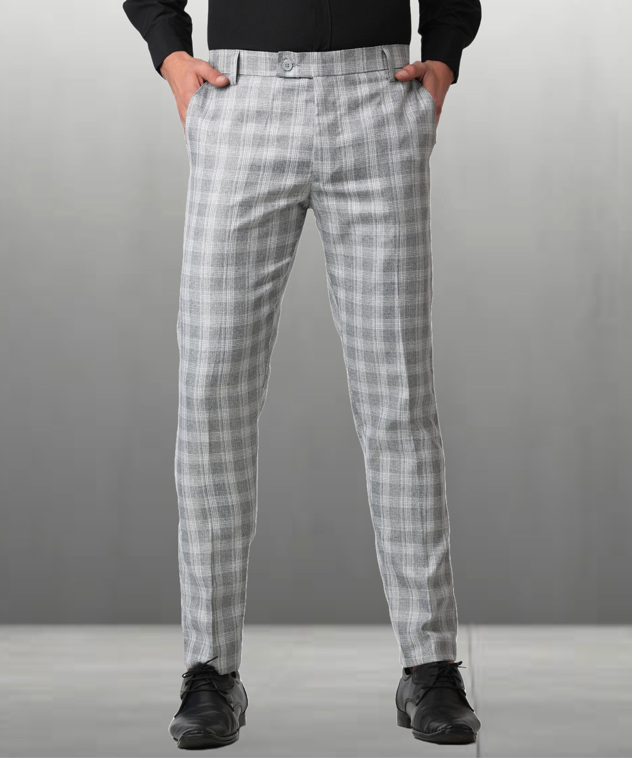 SYLZON Men Slim Fit Grey Polycotton Trousers - Image 1