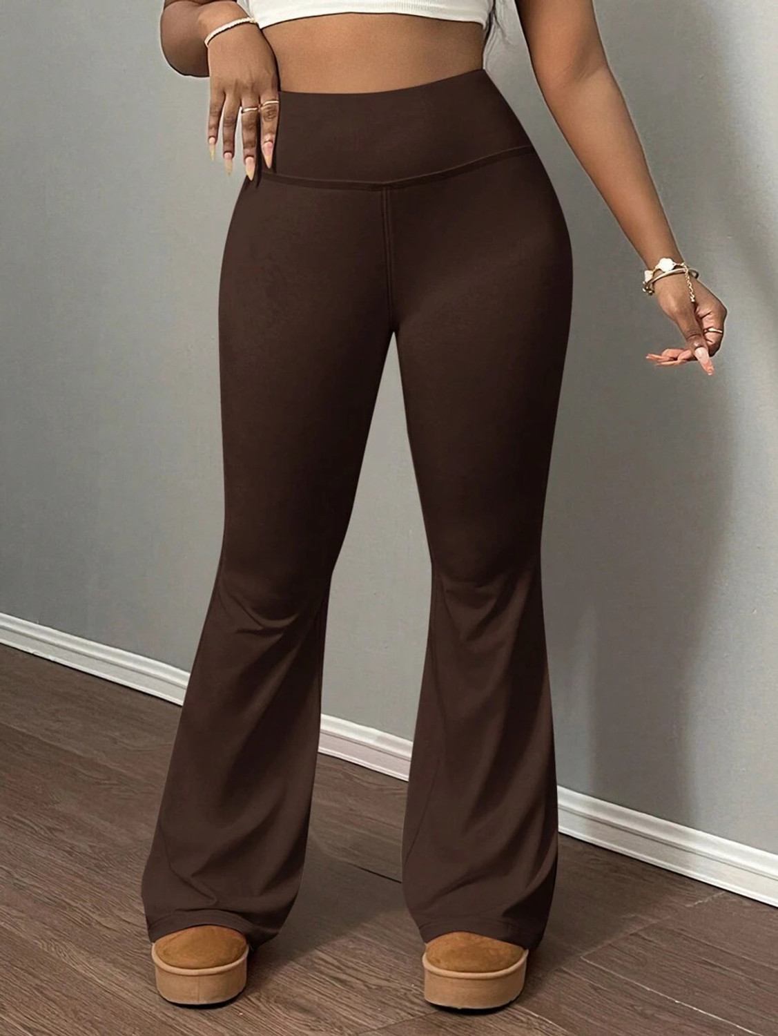 Image of IMPERATIVE by NEU LOOK Women Flared Maroon Lycra Blend Trousers