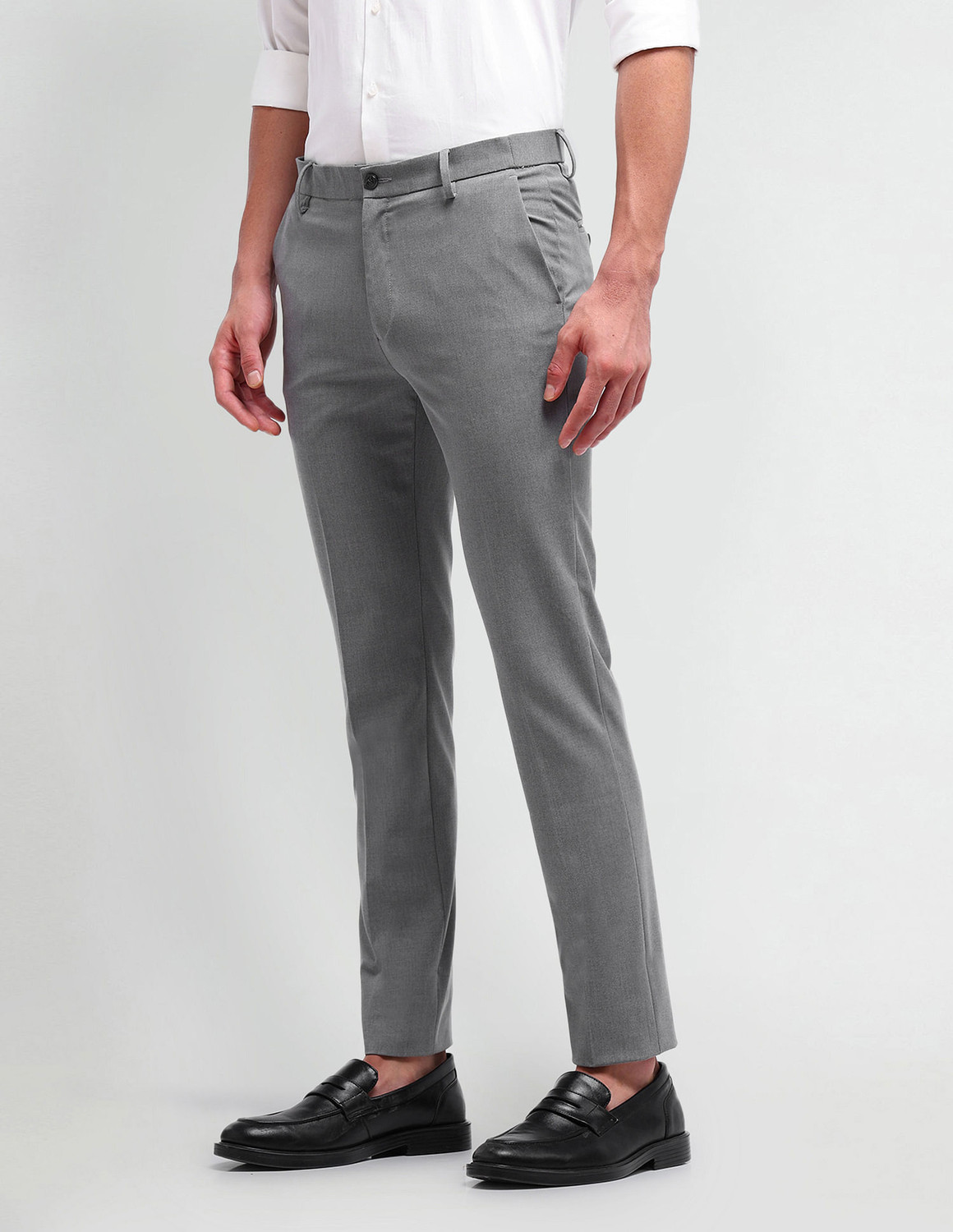 Image of Arrow Newyork Men Slim Fit Grey Polyester Trousers