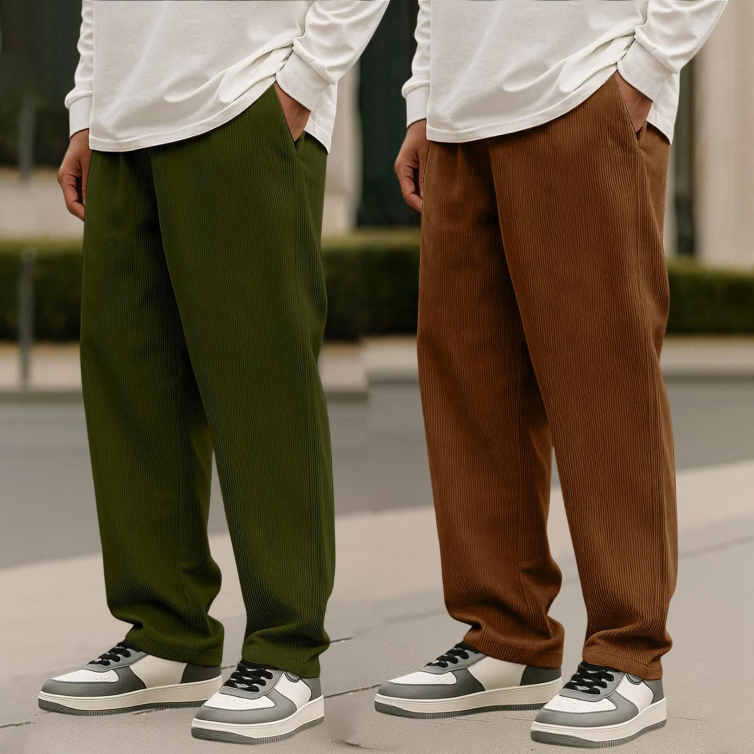 Image of INDICLUB Men Relaxed Brown Polycotton Trousers