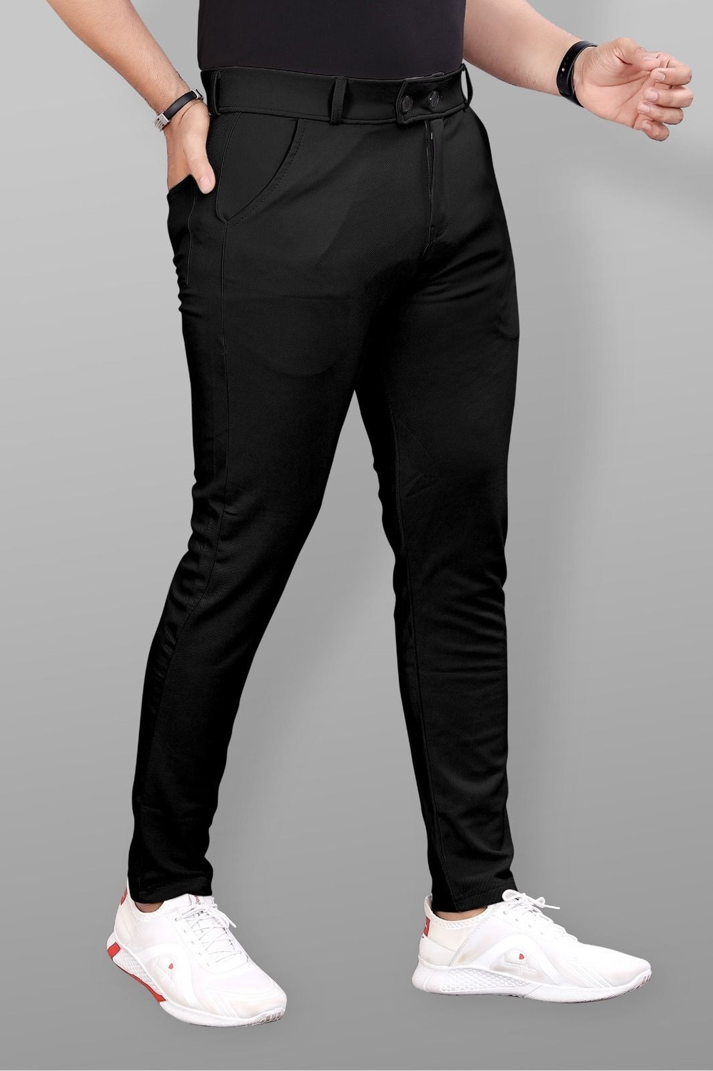 Image of Marmic Fab Men Comfort Fit Green Lycra Blend Trousers