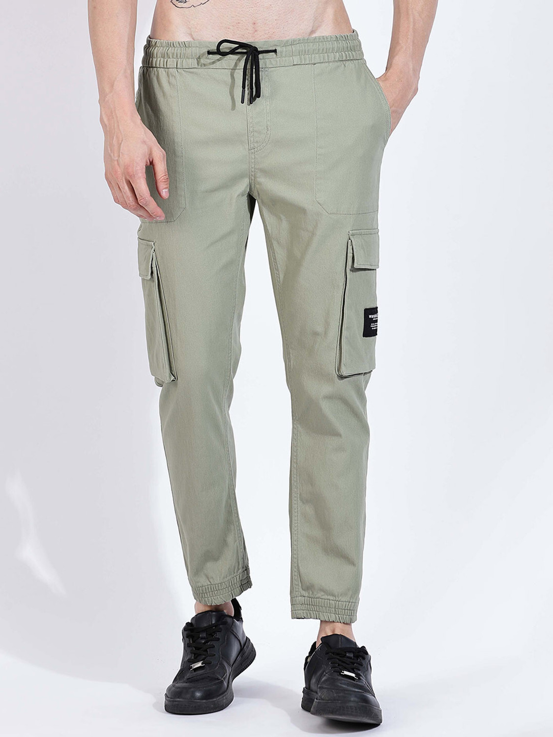 Image of Dennis Lingo Men Slim Fit Light Green Pure Cotton Trousers