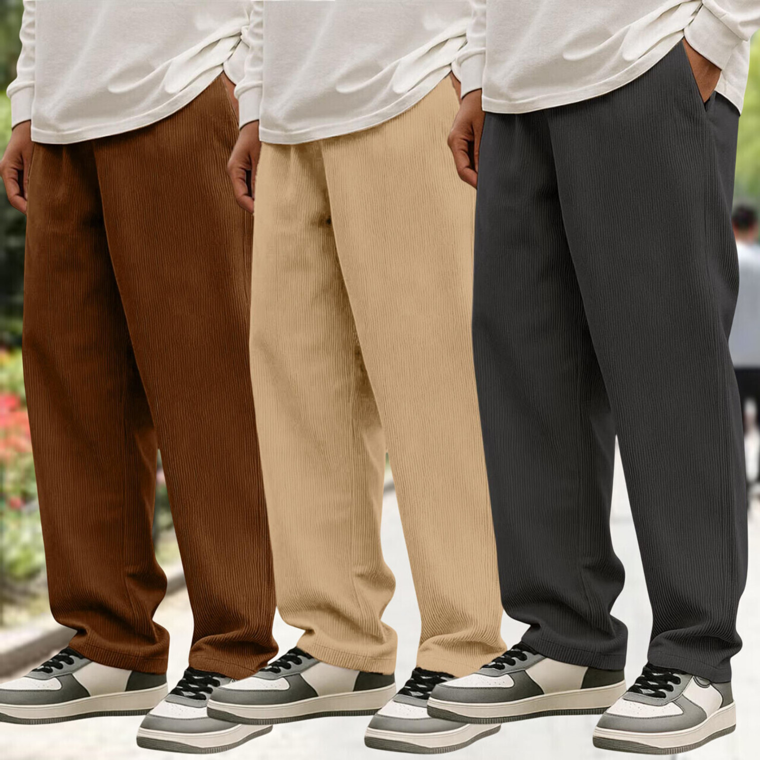 Image of Roadster Men Relaxed Multicolor Cotton Blend Trousers
