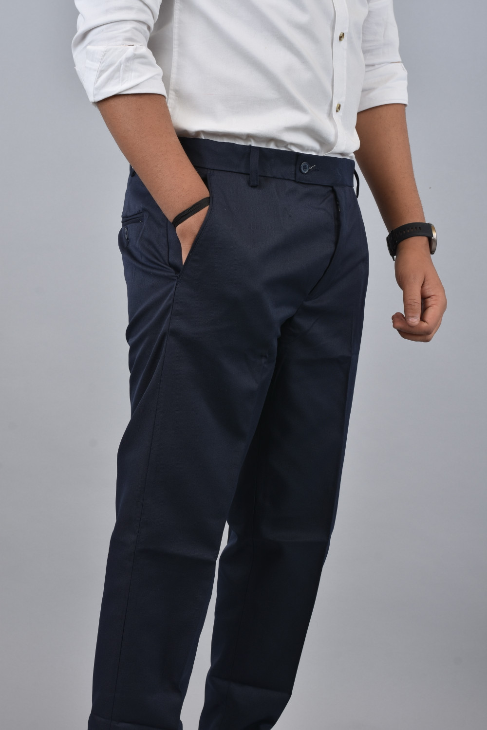 Image of Hoomu Men Regular Fit Beige Cotton Blend Trousers