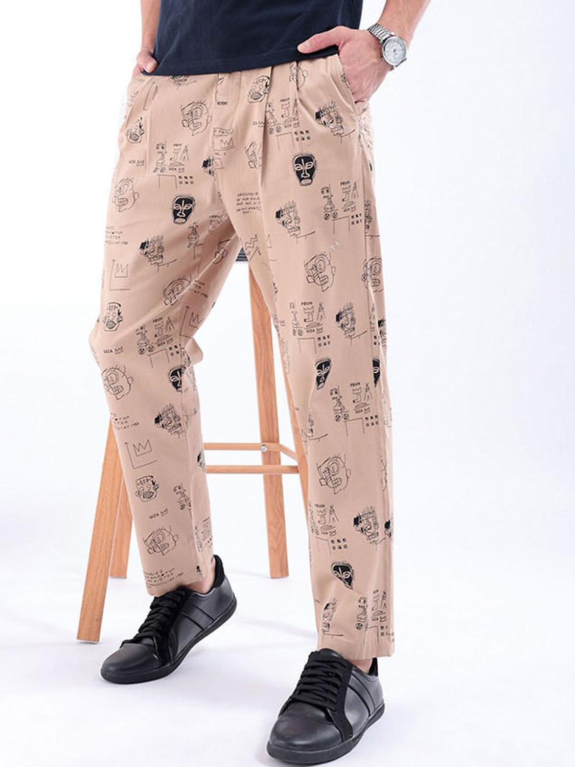 Image of PARX Men Slim Fit Beige Cotton Blend Trousers