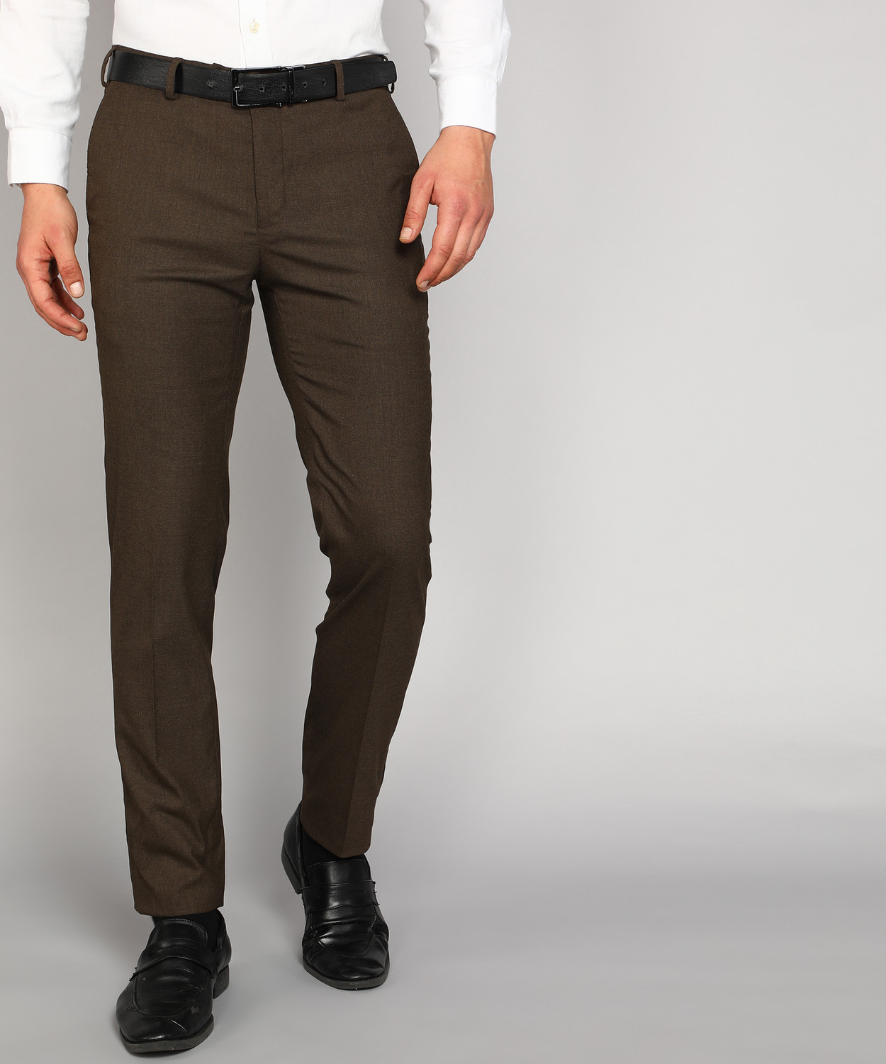 Image of Raymond Men Slim Fit Brown Viscose Rayon Trousers