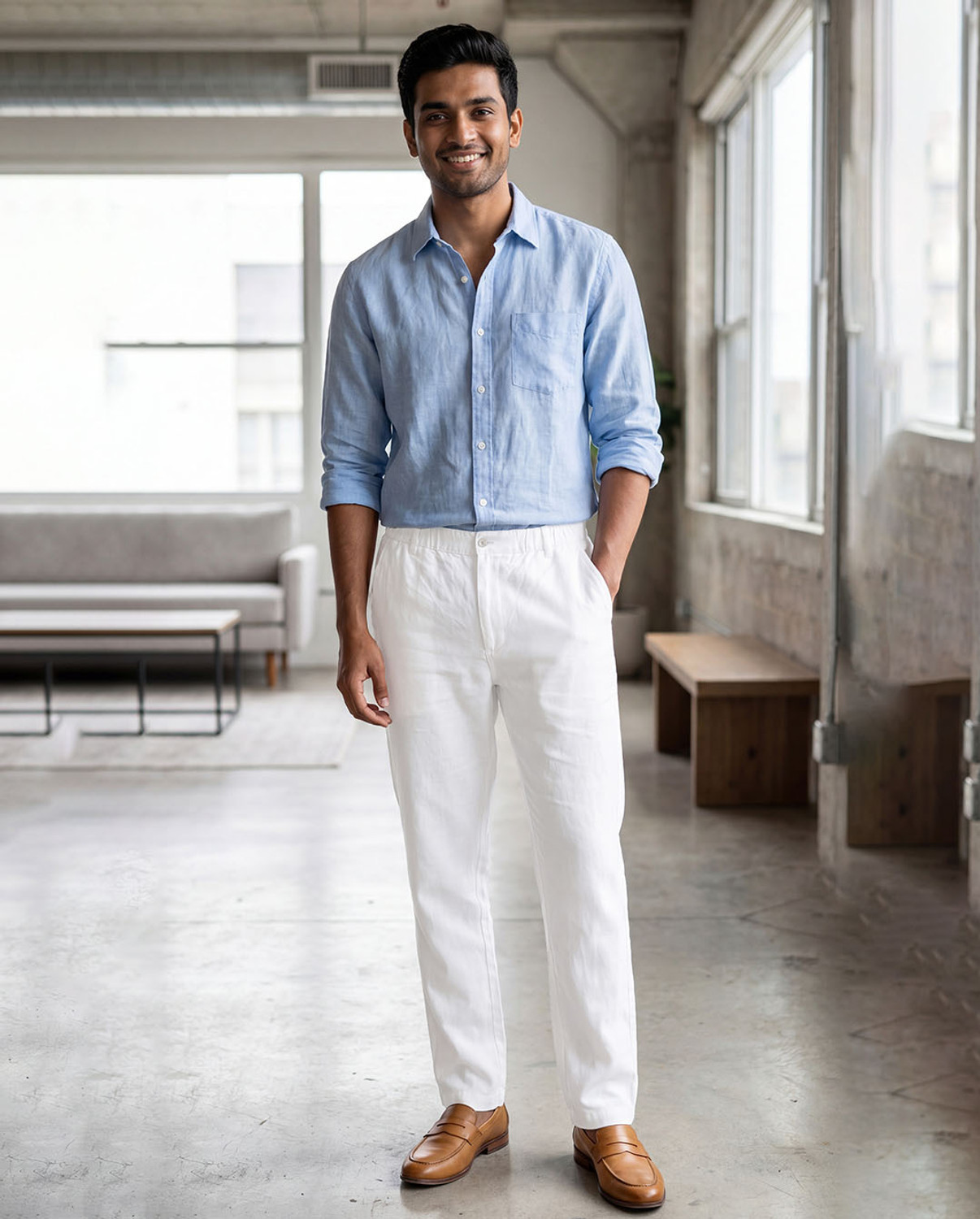 Warrior World Men Tapered White Pure Linen Trousers - Image 1
