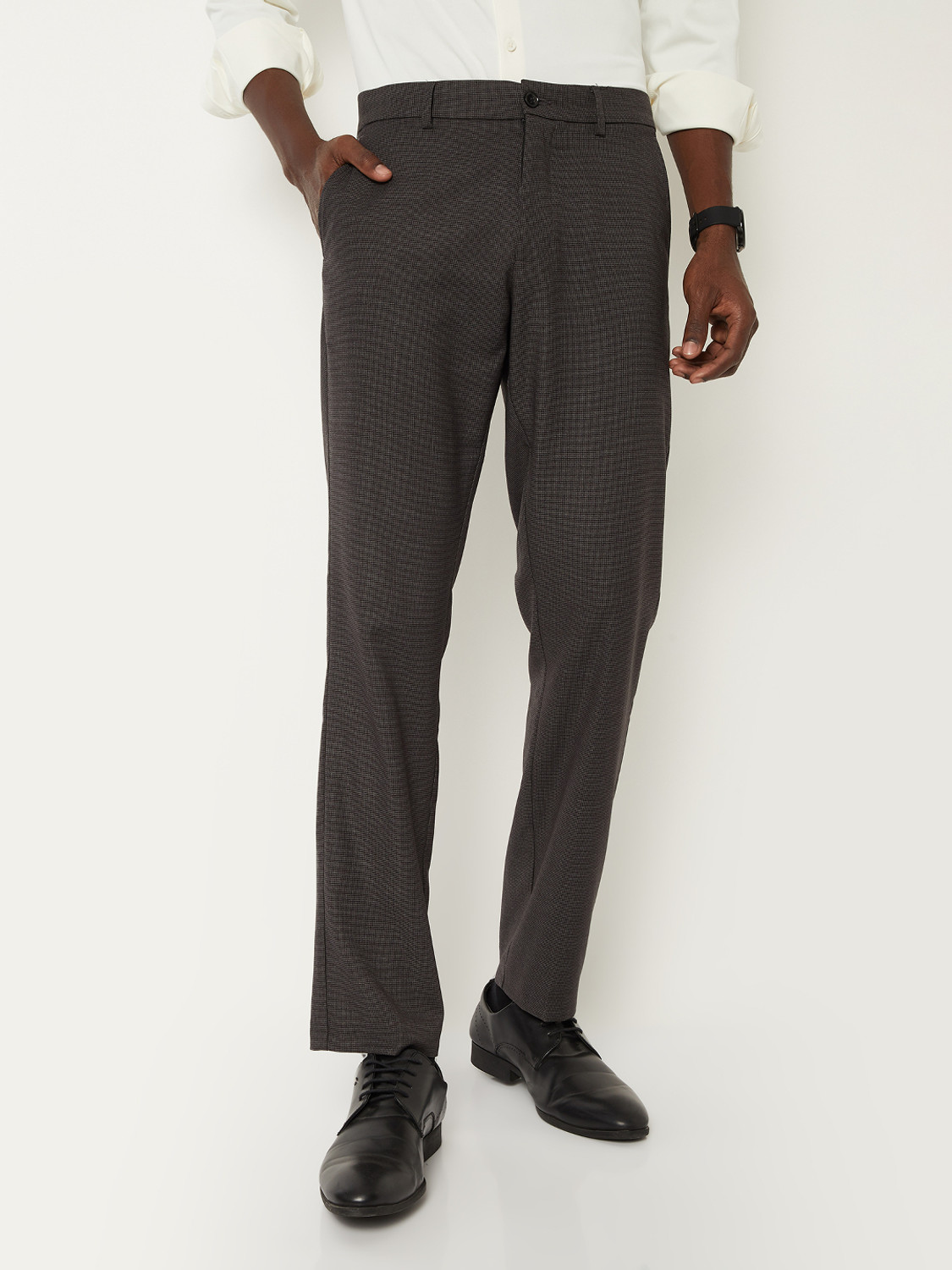 Image of THE BEAR HOUSE Men Slim Fit Grey Polyester Trousers
