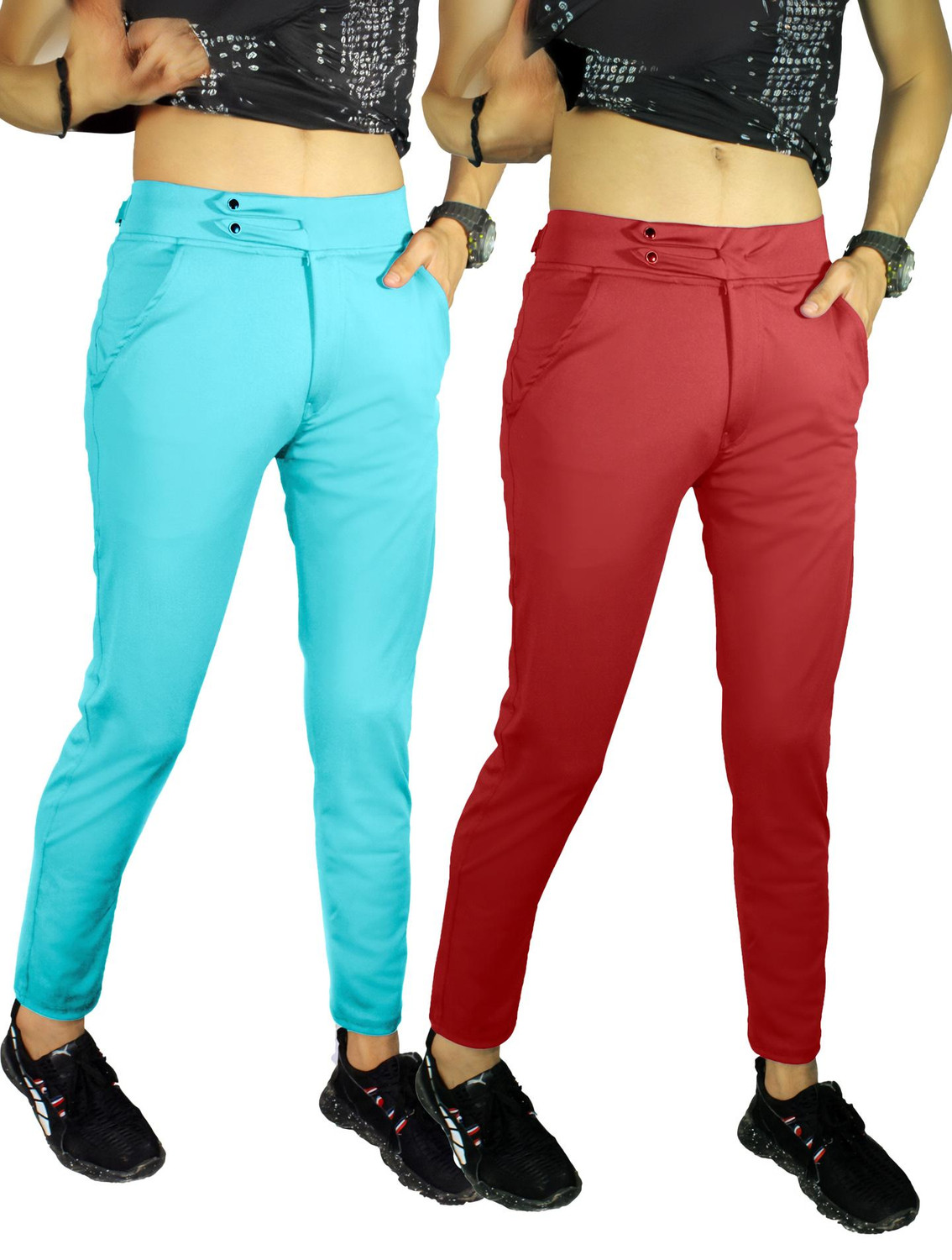 Image of COMBRAIDED Men Red Lycra Blend Trousers