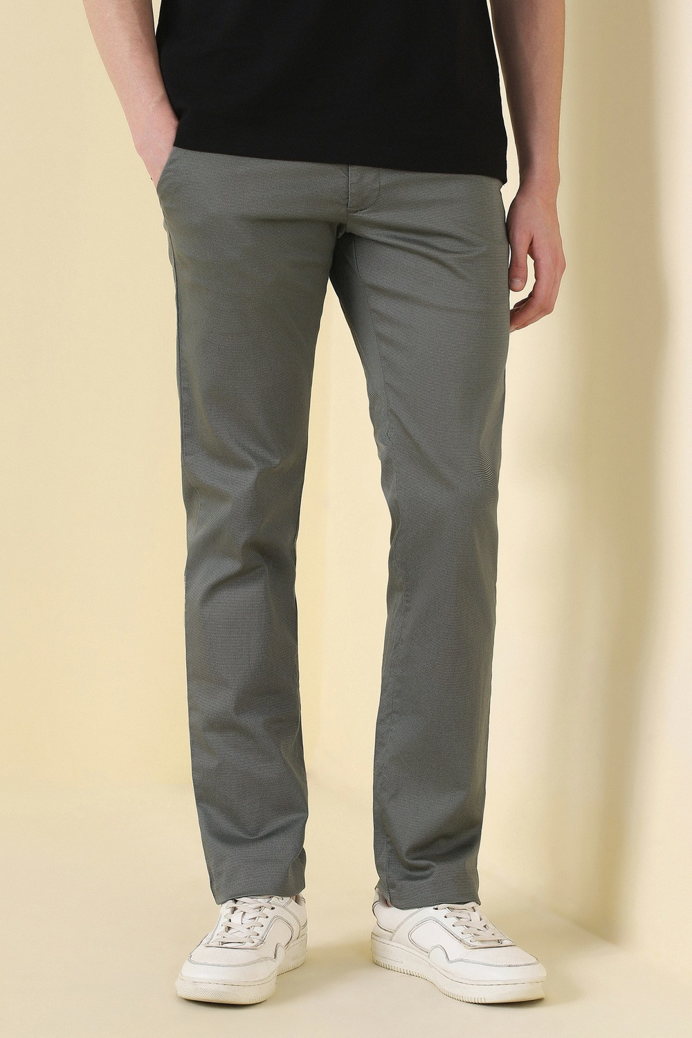 Image of PARX Men Slim Fit Beige Cotton Blend Trousers