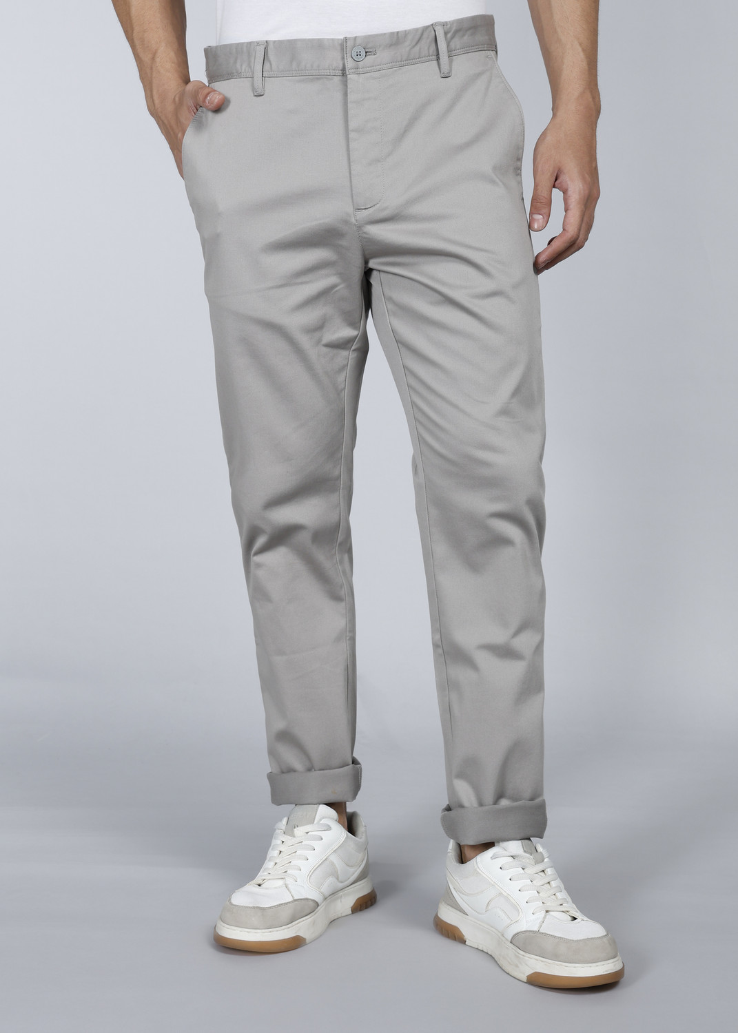 Image of MONTE CARLO Men Slim Fit Grey Cotton Blend Trousers
