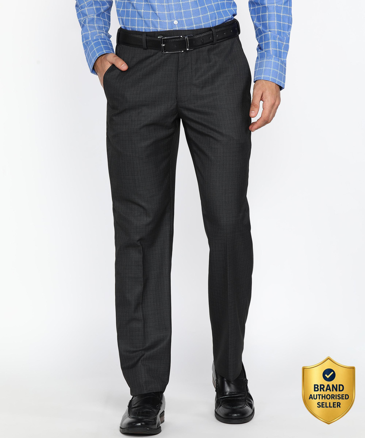 Image of PARK AVENUE Men Regular Fit Grey Polyester Trousers