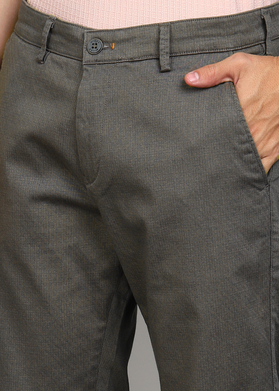 Image of KILLER Men Slim Fit Grey Cotton Blend Trousers