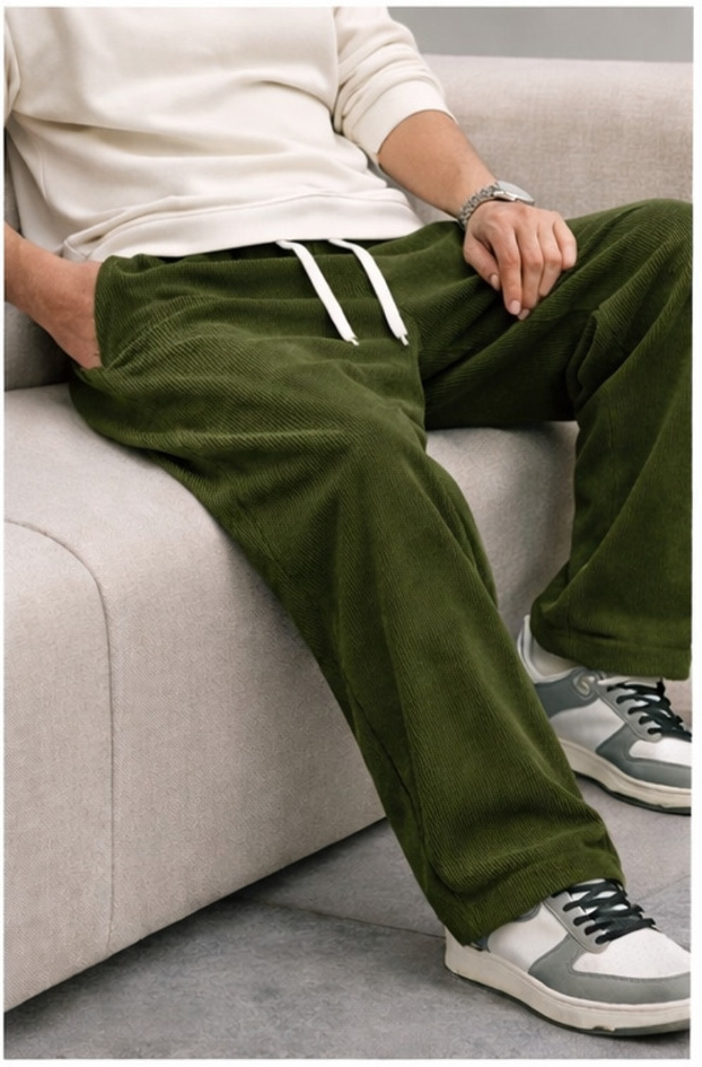 Image of METRONAUT Relaxed Men Blue, Green, Beige Corduroy Trousers